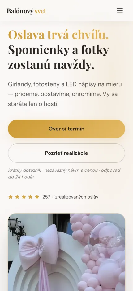 Náhľad webu Balónový svet na mobile