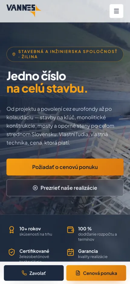 Náhľad webu VANNES s.r.o. na mobile